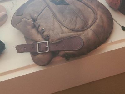 Vintage Leather Baseball Catcher's Mitt Glove with Buckle Straps