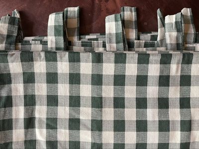 Green and White Gingham Linen Tab Top Curtains one pairs ~40”x80” each