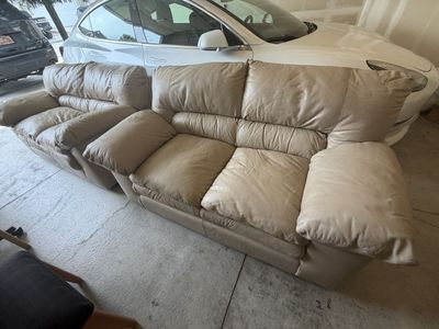 Beige Leather Loveseat Set
