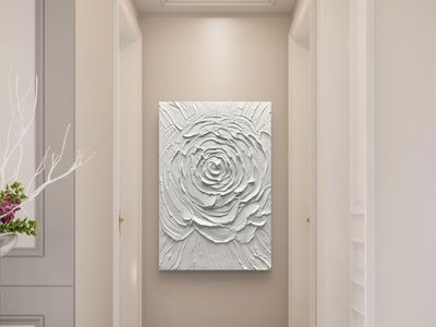 Textured White Rose Abstract Canvas Wall Art Decor - Modern 3D Floral Impasto Painting