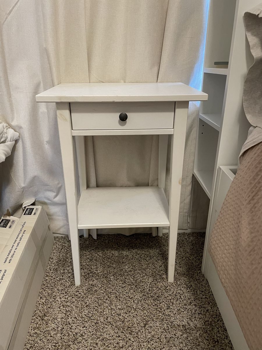 White Wooden Nightstand with Single Drawer and Lower Shelf