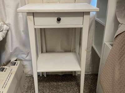 White Wooden Nightstand with Single Drawer and Lower Shelf