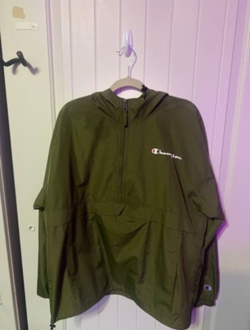 Champion Olive Green Anorak Windbreaker Jacket XL