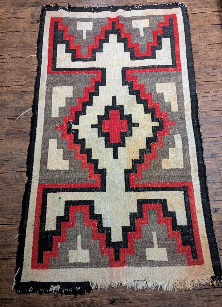 Navajo Rug 64X38 Red Cross 1920S Geometric Lizard