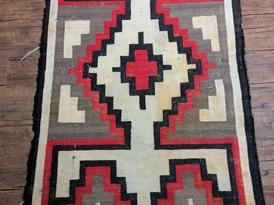 Navajo Rug 64X38 Red Cross 1920S Geometric Lizard