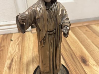 Vintage Bronze Jesus Christ Statue Religious Figurine Sculpture on Black Base