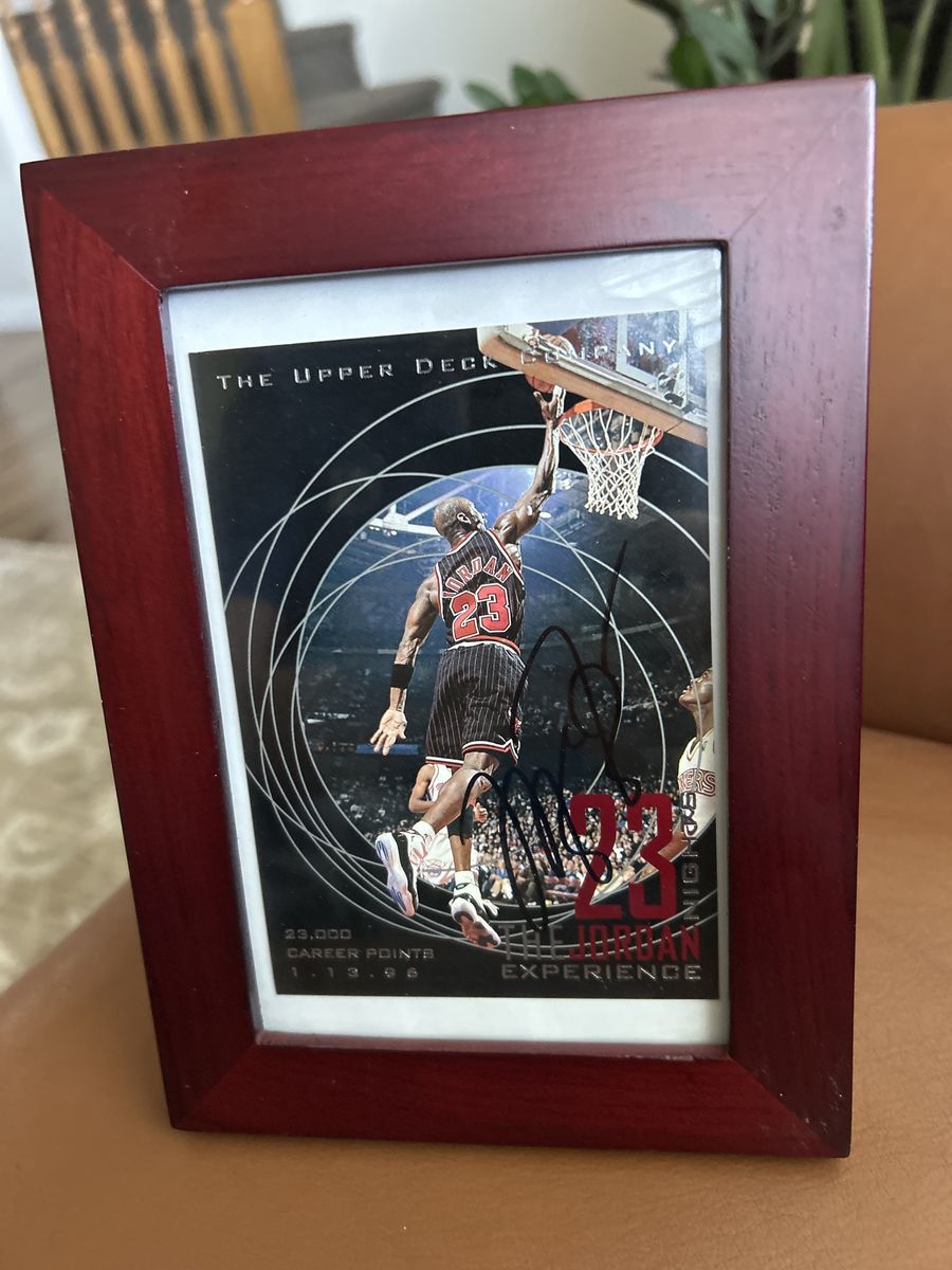 Hand Signed Michael Jordan "The Upper Deck Experience" Basketball Jumbo Card Autographed 5x7 Framed Card - NBA Chicago Bulls #23