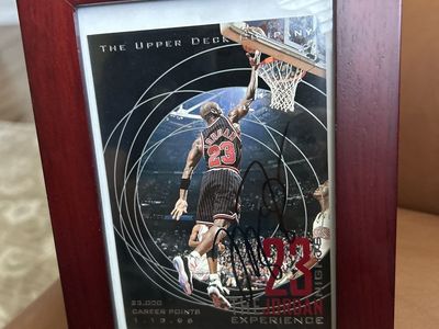Hand Signed Michael Jordan "The Upper Deck Experience" Basketball Jumbo Card Autographed 5x7 Framed Card - NBA Chicago Bulls #23