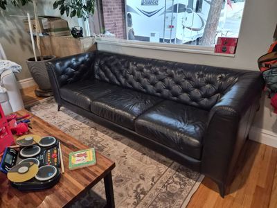 Real black leather couch