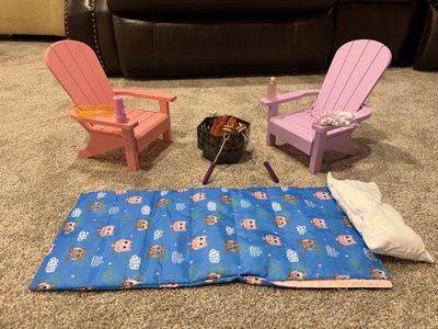 Our Generation Doll Camping Playset with Adirondack Chairs, Fire Pit, & Sleeping Bag