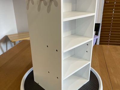 Wooden Doll Clothes Armoire w/ Mirror, Shelves, Hanging Rod, turntable included for ease of use. Available in White/Pink/Purple