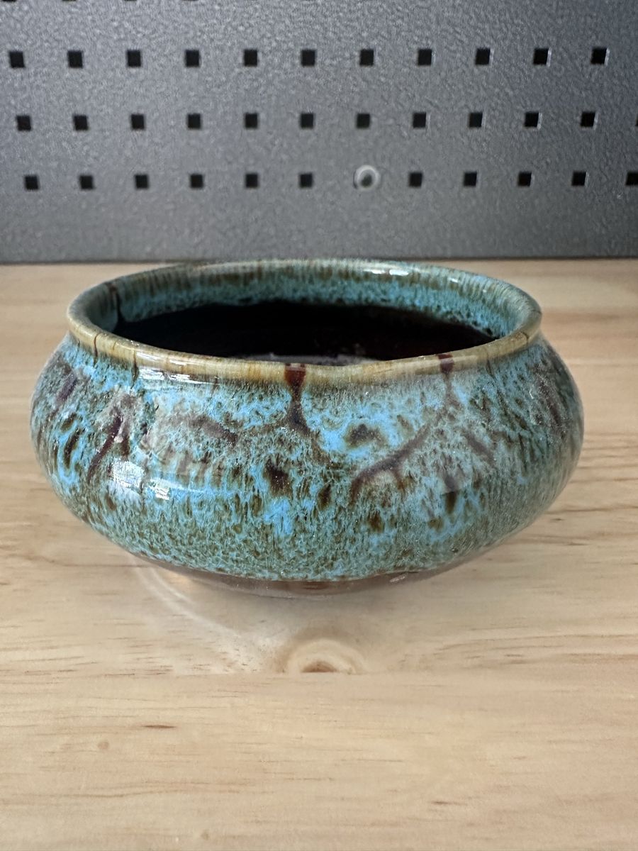 Handcrafted Glazed Ceramic Pottery Bowl - Blue and Brown Drip Glaze Decor