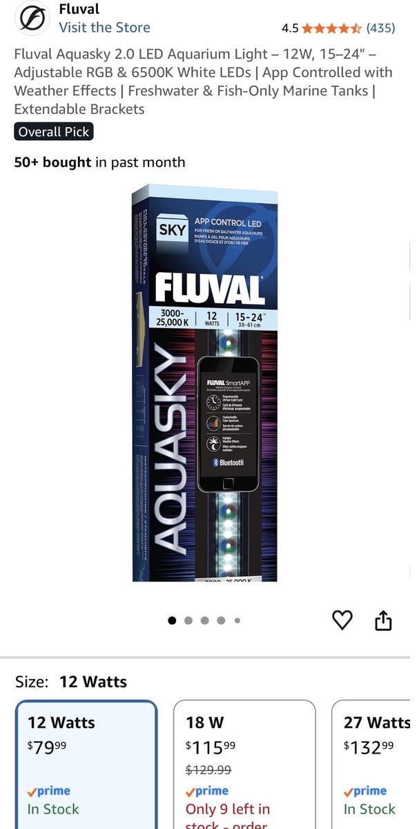 Fluval Aquasky 2.0 LED Aquarium Light – 12W, 15–24"