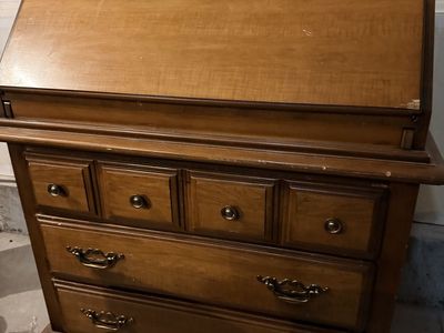 Vintage Wooden Drop-Front Secretary Desk with Drawers, Traditional Style