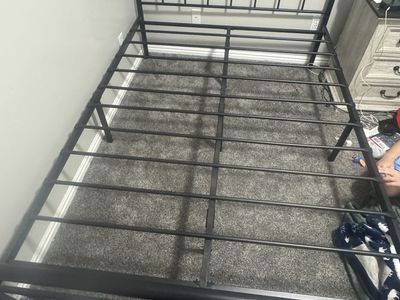Full size Black Metal Bed Frame with Headboard and Supportive Slats