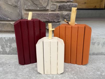 Set of 3 Custom Wooden Pumpkins Fall Autumn Decor