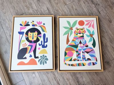 Kate & Laurel Sylvie MCM Colorful Framed Animal Art Picture Decor Retro By Rachel Lee