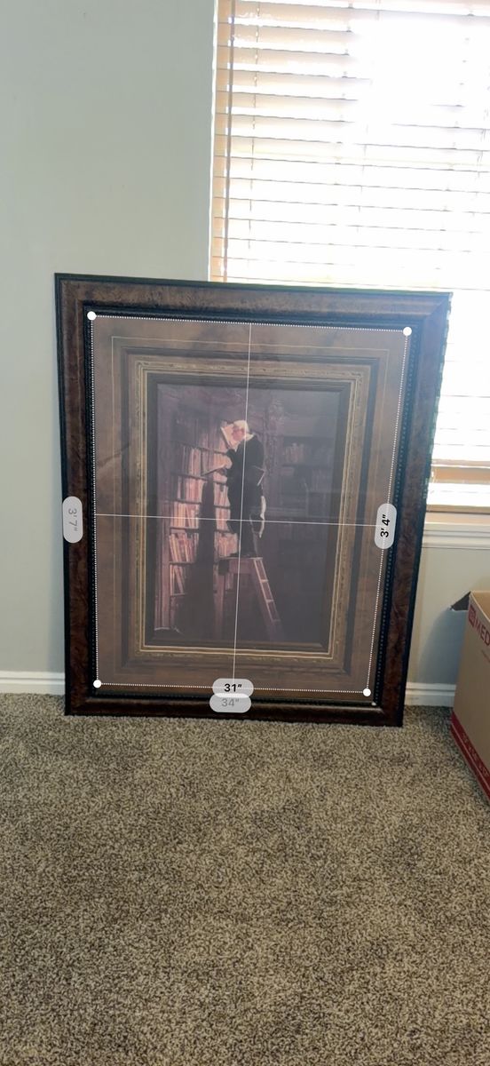 Large Framed Art Print - Library Scene with Person on Ladder (34" x 41")