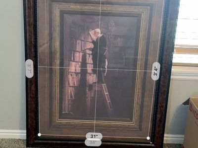 Large Framed Art Print - Library Scene with Person on Ladder (34" x 41")