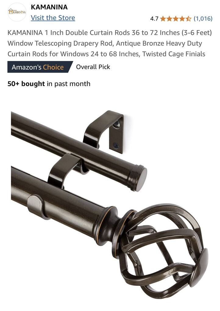 KAMANINA 1 Double Curtain Rod 36-72