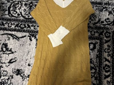 SHEIN Mustard Yellow and White Cable Knit Sweater Dress Size S