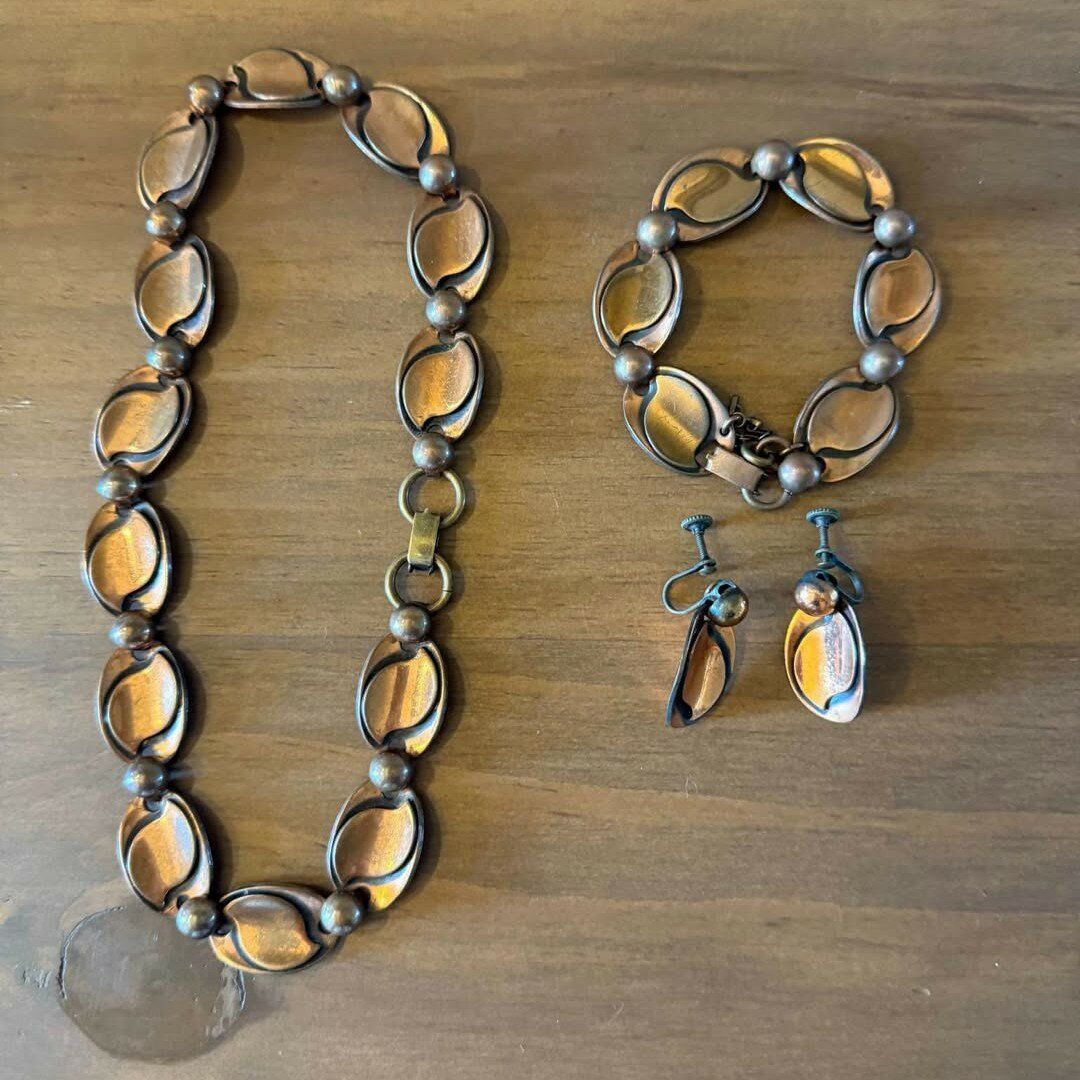 Cooper Necklace, Bracelet, and Screw on Earrings