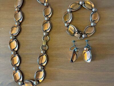 Cooper Necklace, Bracelet, and Screw on Earrings