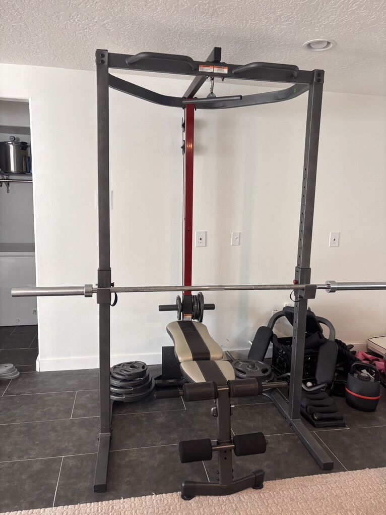 Squat Rack, Barbell, Weights And Accessories