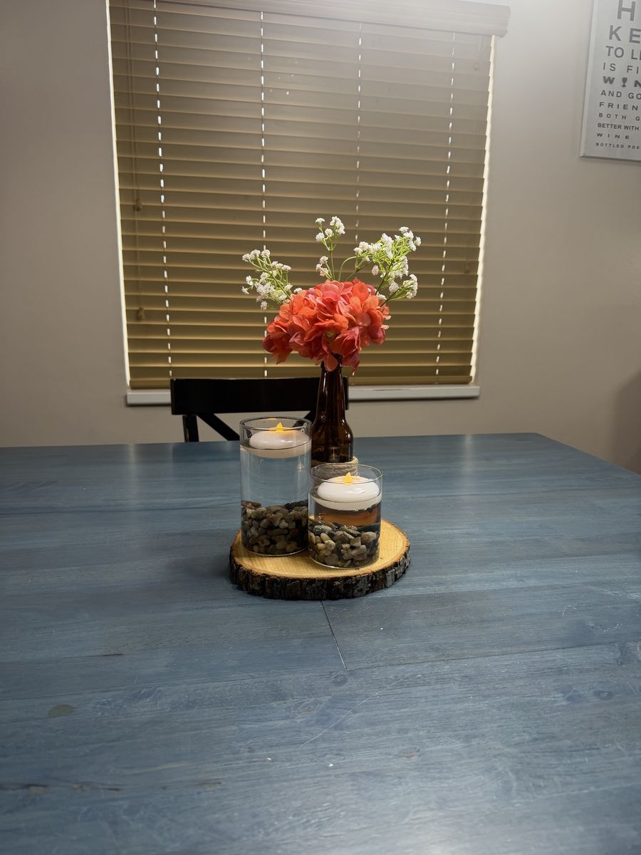 Handcrafted Rustic Table Centerpieces- Wood Slice Base, Floral Vase, Floating Candles