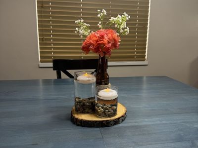 Handcrafted Rustic Table Centerpieces- Wood Slice Base, Floral Vase, Floating Candles