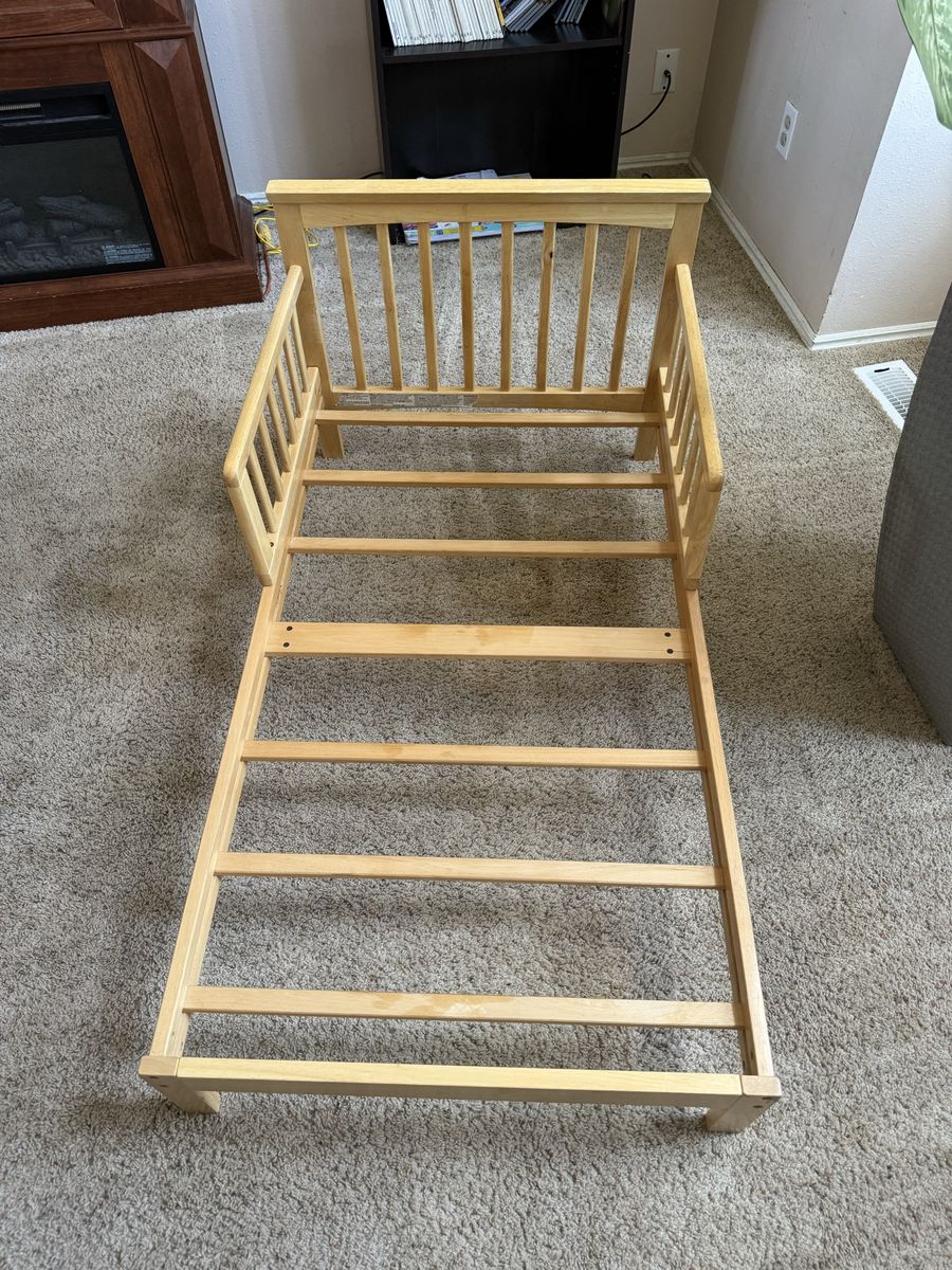 Toddler Bed Frame with Removable Side Rails - Natural Wood Finish