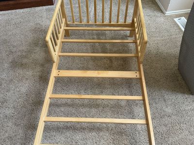 Toddler Bed Frame with Removable Side Rails - Natural Wood Finish
