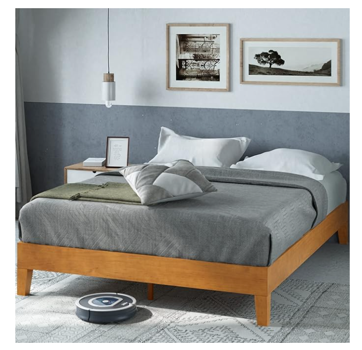 Queen size Zinus 12 Inch Deluxe Wood Platform Bed / No Boxspring Needed / Rustic Pine