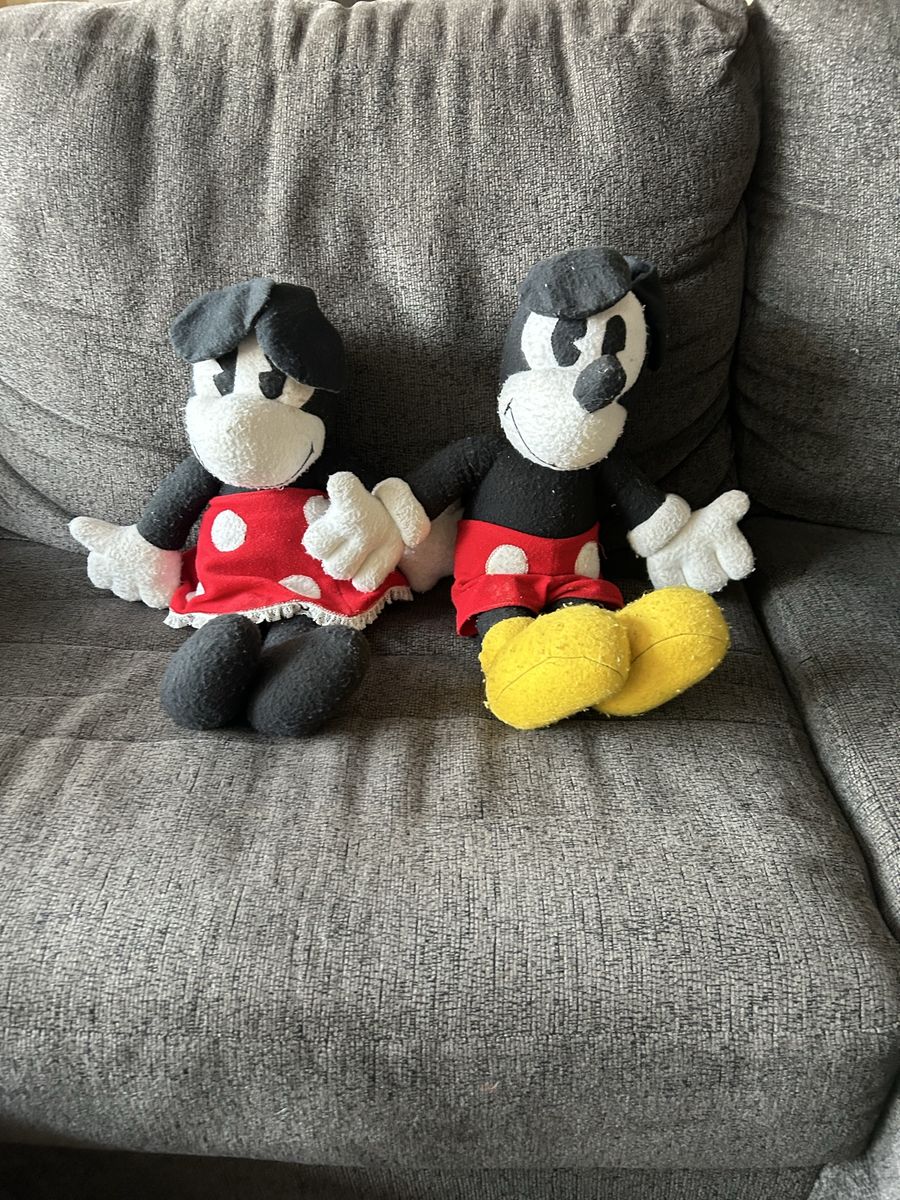 Vintage Mickey & Minnie Mouse Plush Dolls - Disney Steamboat Willie Style Set