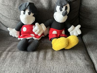 Vintage Mickey & Minnie Mouse Plush Dolls - Disney Steamboat Willie Style Set