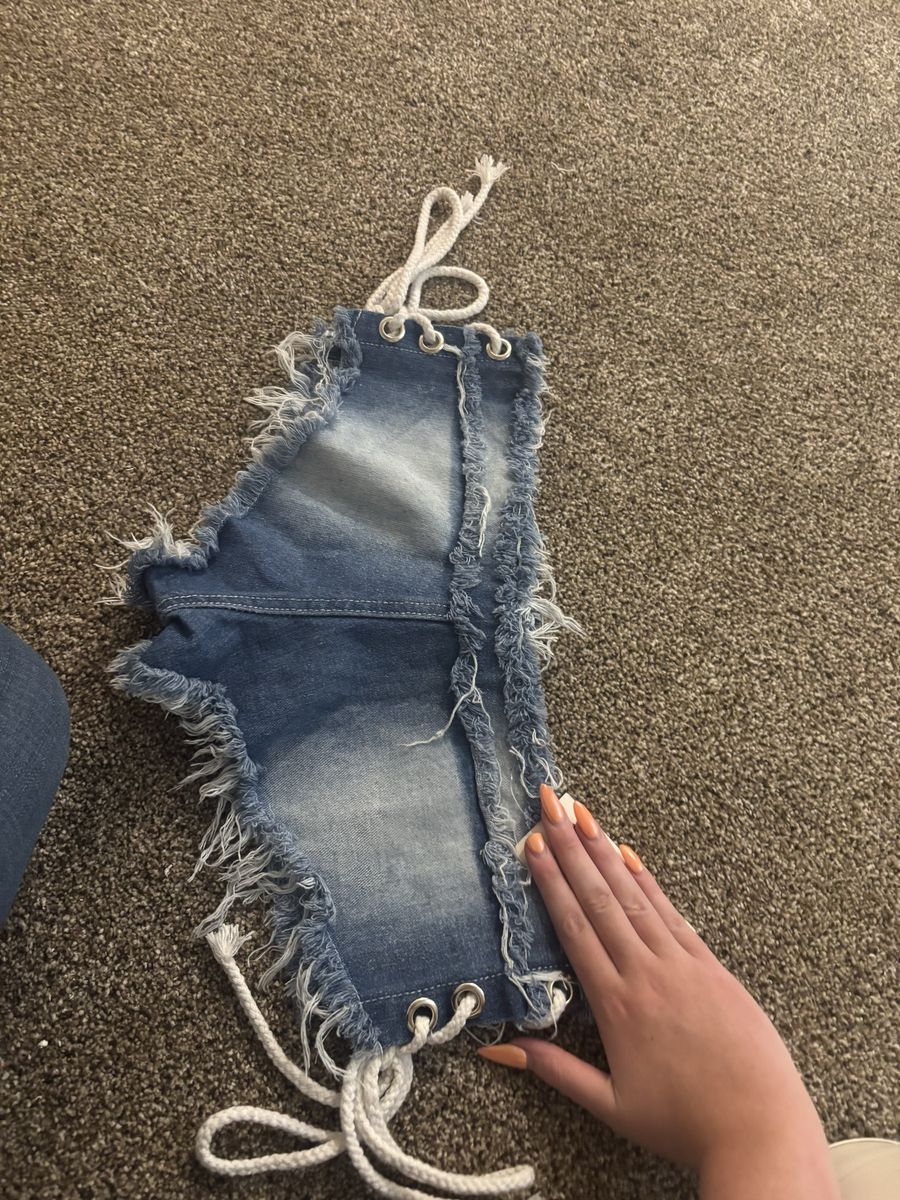 Distressed Denim Lace-Up Hot Pants/Shorts with Frayed Edges