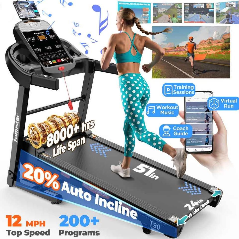 Famistar T90 Treadmill with 5.2 HP Motor and 20% Auto Incline