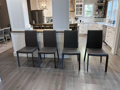 Set of 4 Modern Gray/Taupe Faux Leather Dining Chairs, Sleek Design