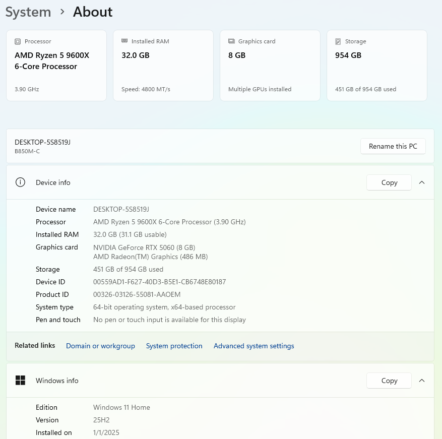 Ryzen 5 9600x, RTX 5060, 32GB DDR5