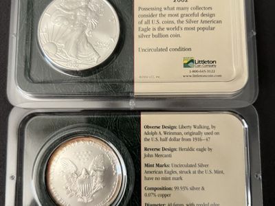 2002 Silver American Eagle Uncirculated Bullion Coin - 1 oz .999 Fine Silver, 40.6mm