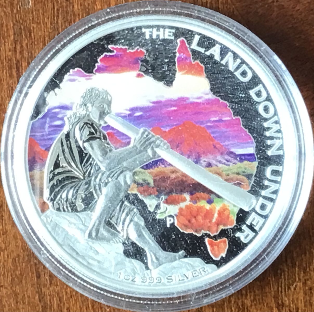 2013 Rare Australia Land Down Under Didgeridoo 1oz Colorized Silver Proof coin