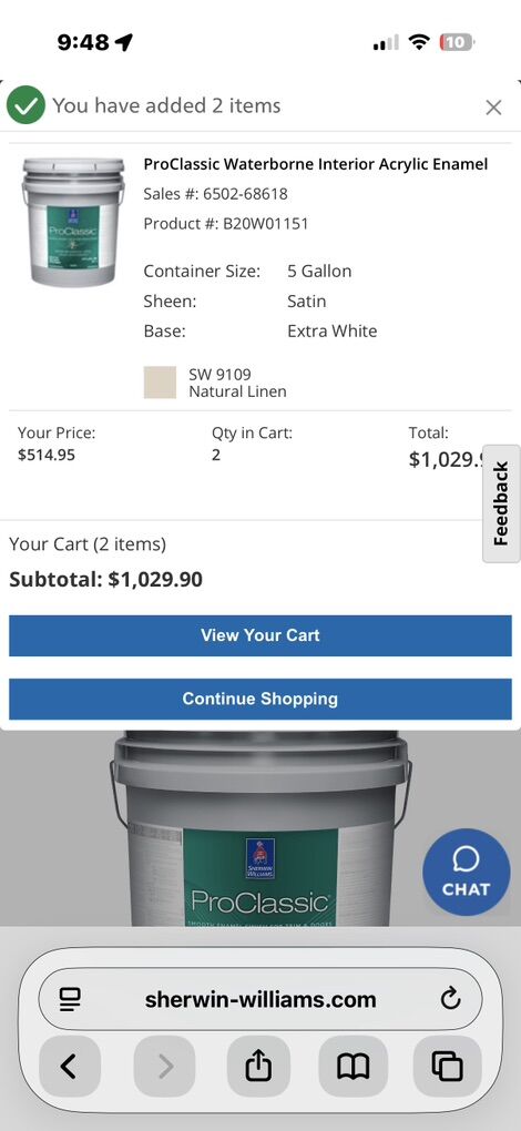 10 Gallons of Sherwin Williams Pro Classic