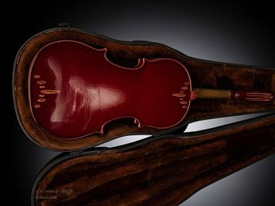 Red 4-String Violin with Brown Case - Orchestral String Instrument