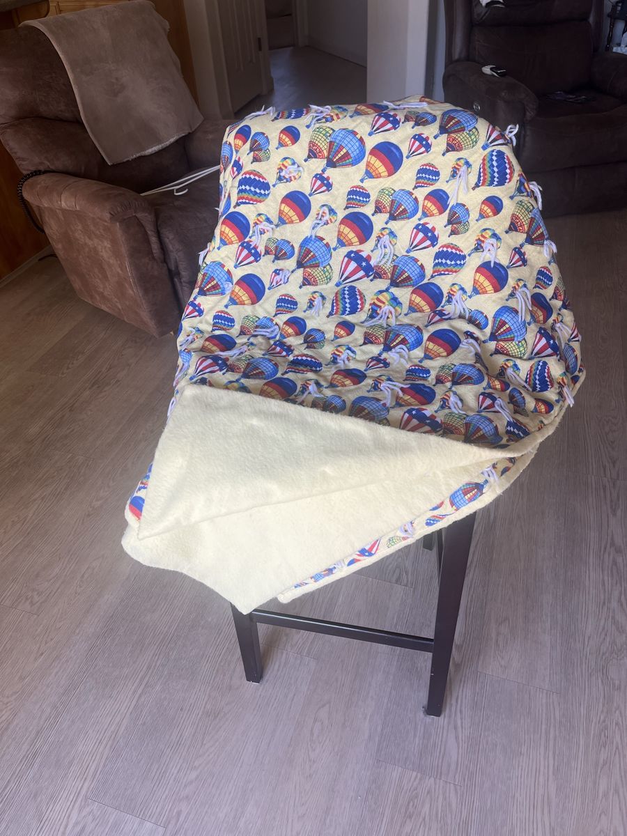 Handmade Hot Air Balloon Baby Crib Blanket - Yellow & Red/White/Blue - Soft & Cozy