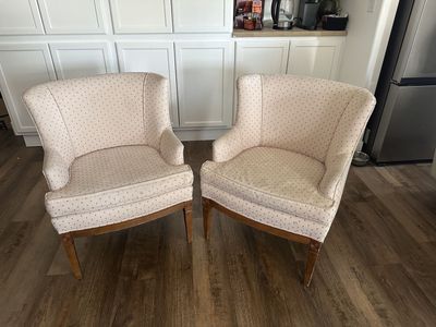 Set of 2 Vintage Upholstered Accent Armchairs with Polka Dot Fabric