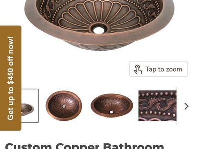 RangeHoodMaster Custom Copper Bathroom Sink CBR-02 Penny Patina