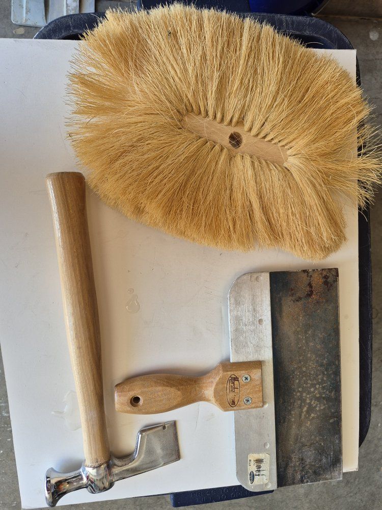 Drywall and Plastering Tool Set Including Marshalltown Knife, Brush, and Hammer