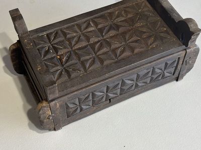 Hand-Carved Wooden Storage Box with Geometric Star Motif