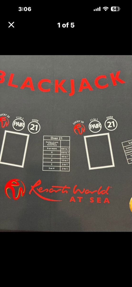 Resorts World at Sea Blackjack Home Casino Table with Wooden Pedestal Base
