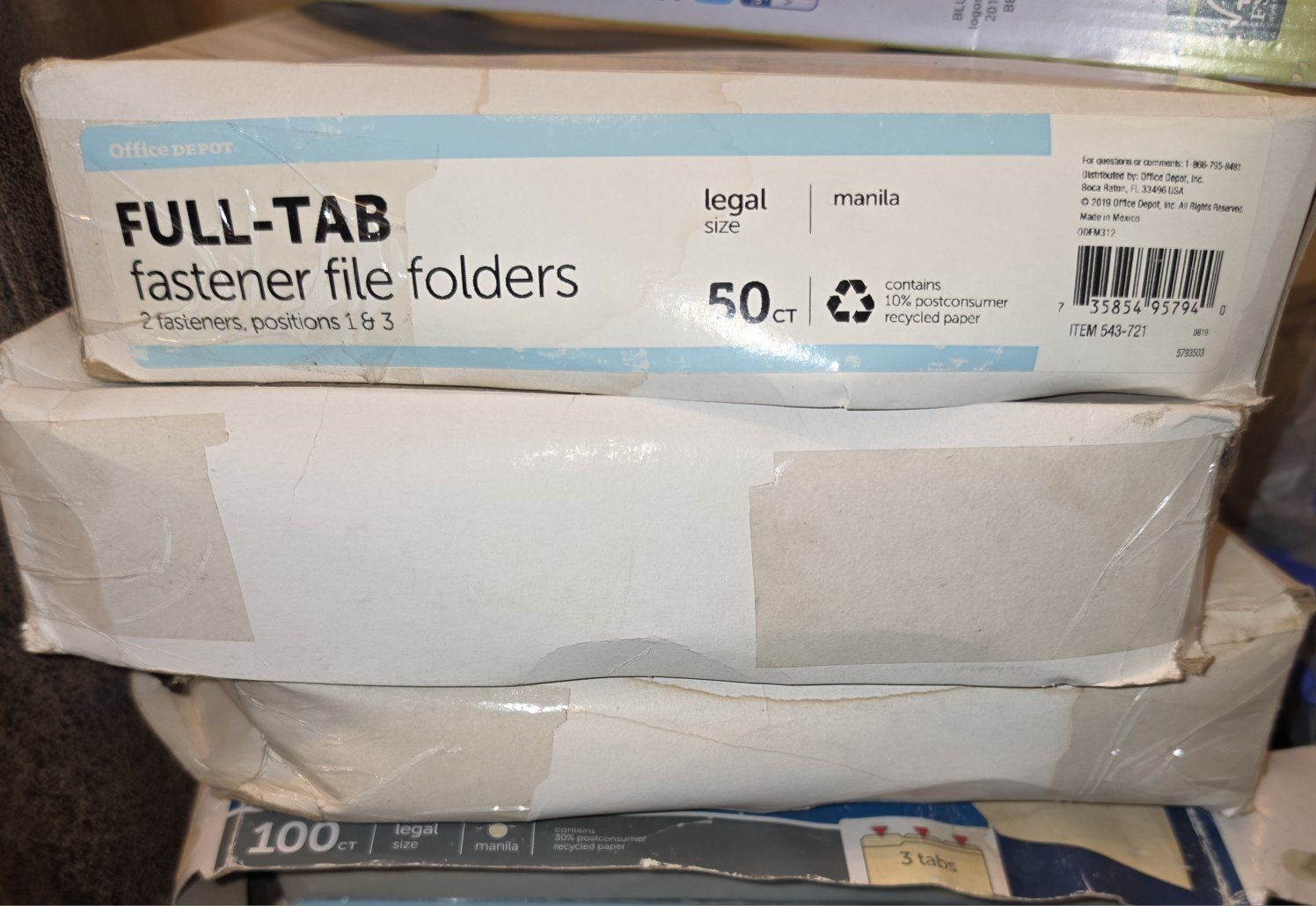 Office Depot Full-Tab Fastener File Folders, Legal Size, Manila, 50 Count
